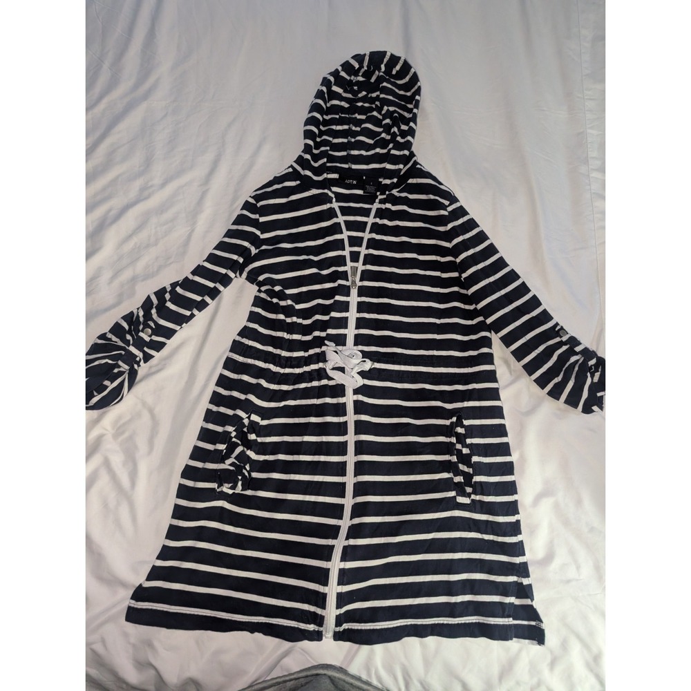 Apt. 9 Women's Blue Small‎ Long Sleeve Full Zip Pool Coverup With Hood & Pockets